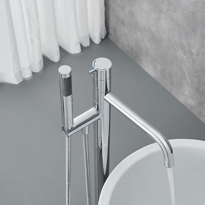 Freestanding Bathtub Faucet Floor Mount Tub Filler Chrome Brass Single Handle Bathroom Faucets with Hand Shower