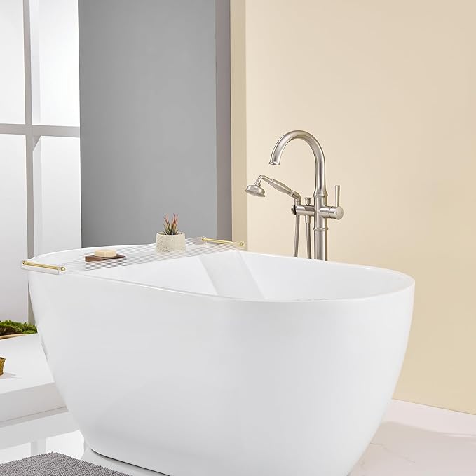 Freestanding Tub Faucet Floor Mount Tub Filler Brushed Nickel Free Standing Bathtub Faucet Brass Bath Faucet with Hand Shower