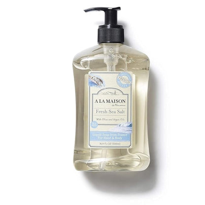 A LA MAISON French Liquid Hand Soap, Fresh Sea Salt - Natural Hand Wash Made with Essential Oils - Biodegradable, Plant-Based, Vegan, Cruelty-Free, Alcohol & Paraben Free (16.9 oz, 6 Pack)