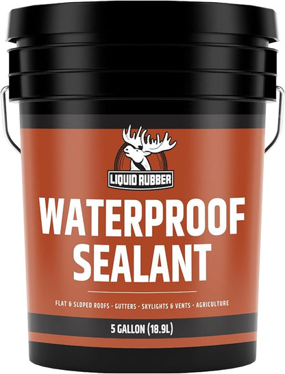 Liquid Rubber Waterproof Sealant – DIY Leak Repair Coating for Flat, Metal & Low Slope Roofs, Foundations, Gutters & More – Flexible Protective Membrane - Black - 5 Gallon