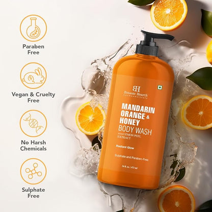 Botanic Hearth Mandarin Orange & Honey Body Wash – Refreshing Shower Gel with Lemon Peel Extract, Brightening & Hydrating Formula, Sulfate & Paraben Free – 16 fl oz