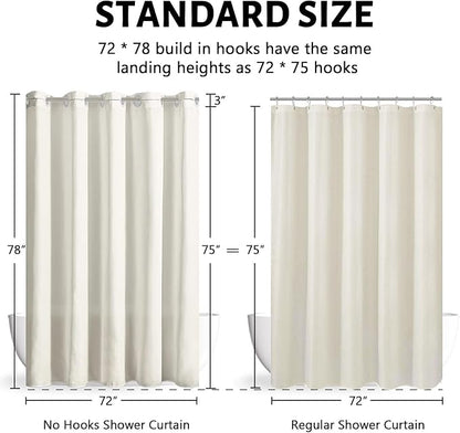 Furlinic No Hook Long Shower Curtain 72 x 78 Inch,Polyester Fabric Tall Bathroom Curtain,Washable & Waterproof,Includes Plastic Built in Grommets,Hotel Style,Beige