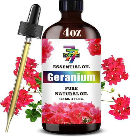 Geranium Essential Oil (4 oz/120 ml) — Geranium Oils for Aromatherapy, diffusers, humidifiers, Home fragrances, DIY Skincare, soap Making, DIY Candle, Relaxation, Yoga, and Meditation