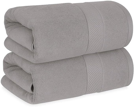 Cloudura Luxury Bath Towels-100% Cotton | Quick Dry | Lightweight | Thick,I Good for Spa,Gym & Hotel Quality,(27'x54')-Soft & Absorbent (Grey, Set of 2)