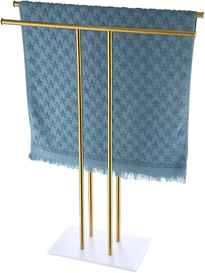 JQK Bath Towel Holder Stand Brushed Gold, 30 Inch Free Standing Double Towel Rack Shelf for Bathroom Floor, Light Gold, BTH100L30-WG