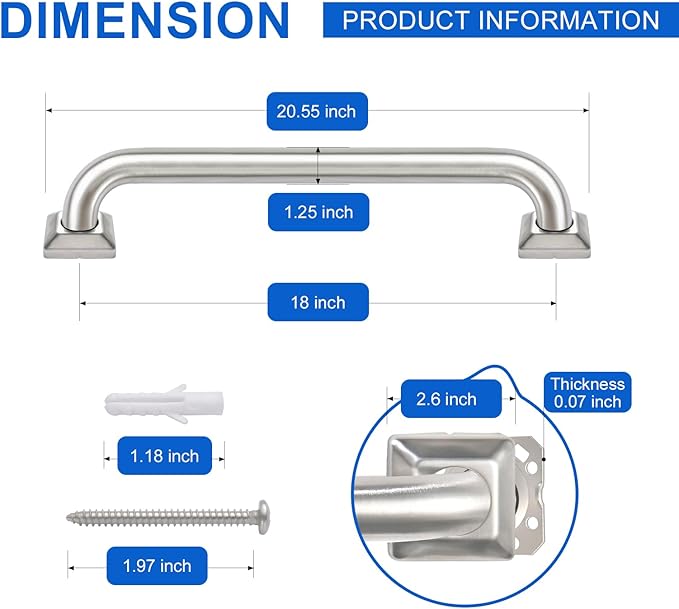 Bathroom Grab Bars Stainless Steel Handrail ADA Compliant 500lbs bathtubs and Showers Toilet Handle Safety for Handicap, Elderly, Disabled, Injury (18inches 2 Pack)
