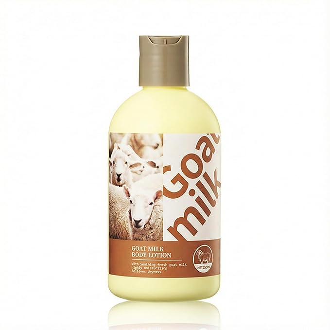 Goat Milk Body Lotion for Dry Sensitive Skin - [250ml] Natural Moisturizing Cream with Lactic Acid - Soothing & Softening Daily Moisturizer for Rough Skin - Non-Greasy Formula