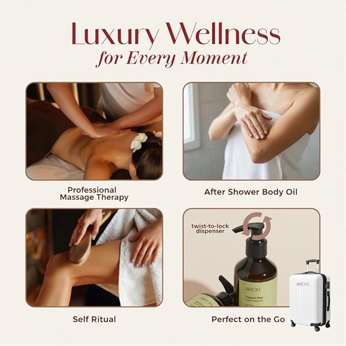 AiROM Lemongrass & Eucalyptus Massage Oil for Massage Therapy – Thai Spa Ritual - Scented Body Oil for Women – Hypoallergenic, Relaxing Aromatherapy, Non-Greasy, Nut-Free - 6.4 fl oz