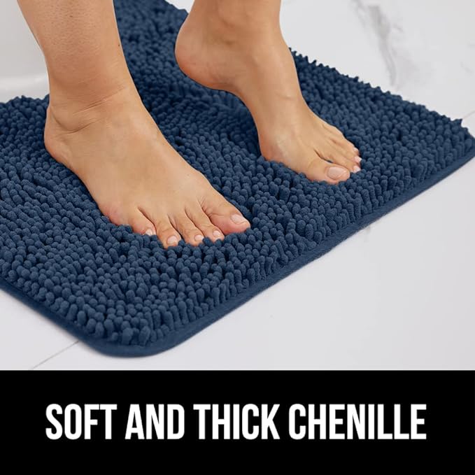 GORILLA GRIP Bath Rug Mat 60x24, Soft Absorbent Chenille, Quick Dry Microfiber Mats, Rubber Backing Washable Shower Floor Rugs, Bathmat Runner, US Designed Bathroom Home Decor Accessories Navy Blue