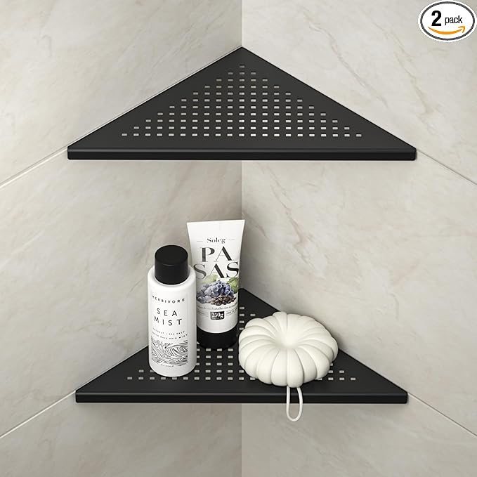 Corner Shower Shelves, 10" Matte Black 304 Stainless Steel Recessed Shelf for Bathroom, Grout in Shelf for Tiled Wall 2 Pack