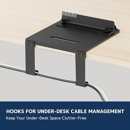 Monitor Arm Reinforcement Plate - with Phone Holder and Hook, for Thin, Glass and Other Fragile Tabletop, Compatible with Most Monitor Stand C-Clamp Installations, Anti-Slip, Black