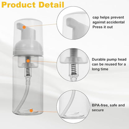 2oz Travel-Sized Foaming Pump Bottles, 4PCS Empty Foam Pump Bottle, Refillable Travel Size Mousse Bottle, Hand Soap Shampoo Lash Shampoo Foaming Soap Dispenser, BPA Free(Clear)