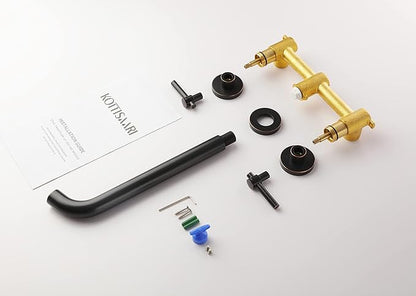 Wall Mount Tub Filler，Two Handle Bathtub Faucet, Extra Long Spout Reach with High Water Flow, Brass Rough in Valve Included, Oil Rubbed Bronze