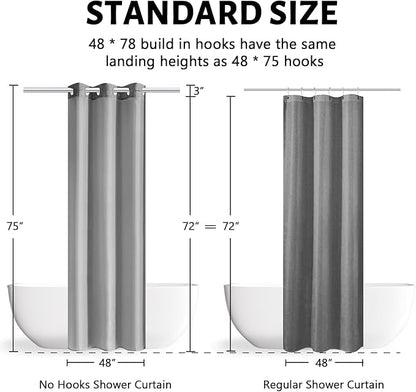 Furlinic Light Grey No Hook Small Stall Shower Curtain 48x78 Inch,Half Narrow Size Polyester Fabric Bathroom Curtains with 6 Plastic Split Grommets,Hotel Quality Waterproof Washable Bath Curtain