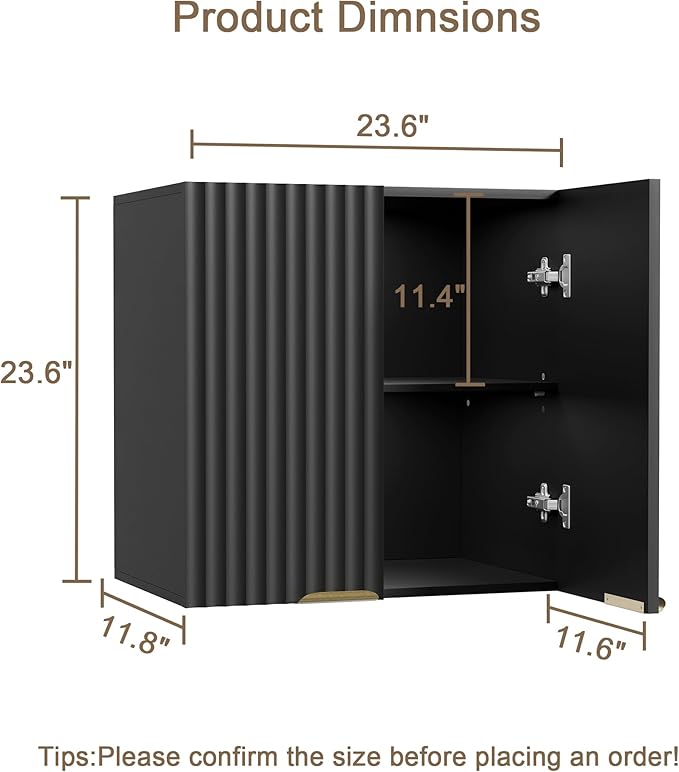 ChooChoo Bathroom Wall Cabinet, Kitchen Storage Cupboard Cabinet with 2 Doors, Fluted Laundry Room Cabinet for Bathroom, Kitchen, Garage, Black
