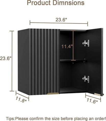 ChooChoo Bathroom Wall Cabinet, Kitchen Storage Cupboard Cabinet with 2 Doors, Fluted Laundry Room Cabinet for Bathroom, Kitchen, Garage, Black