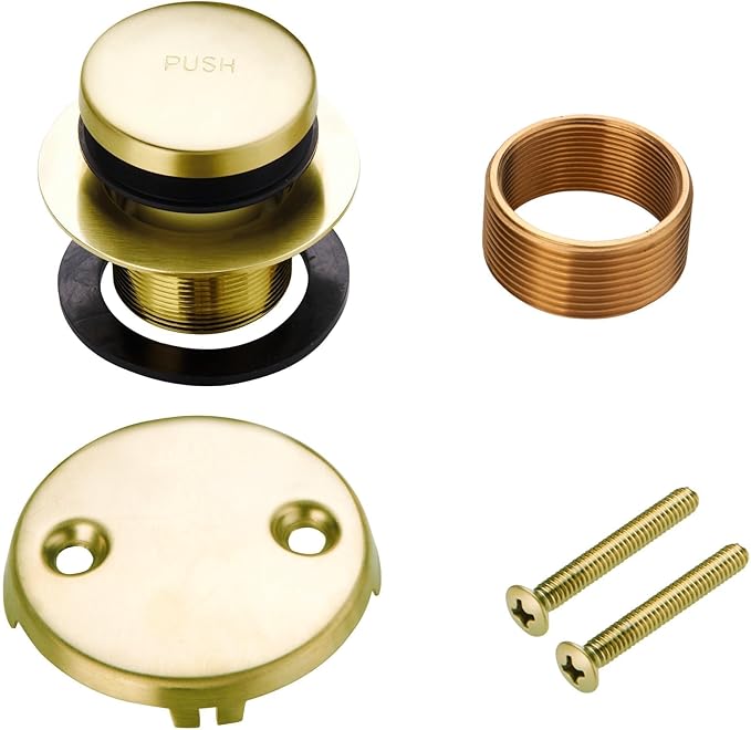 Tip Toe Bathtub Tub Drain Conversion Kit Assembly, Wellup Tub Drains Trim Kit with Two Hole Overflow Faceplate, Gold Brushed Brass