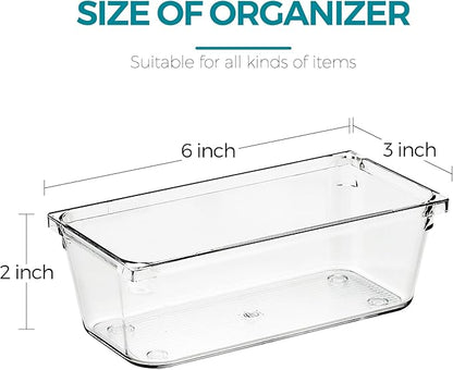 8 Pack Drawer Organizer - 3" X 6" Clear Acrylic Storage Bins with Non-Slip Pads, Versatile Desk Tray for Makeup, Jewelry, Kitchen, Bathroom, and Office Organization