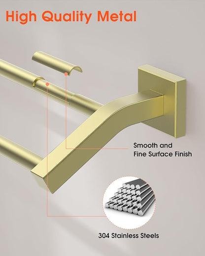 Alise Bath Double Towel Bars Towel Racks for Bathroom Lavatory,Wall Mount Towel Holder Heavy Duty SUS304 Stainless Steel Towel Hanger Towel Rail,Gold Finish,16 Inch