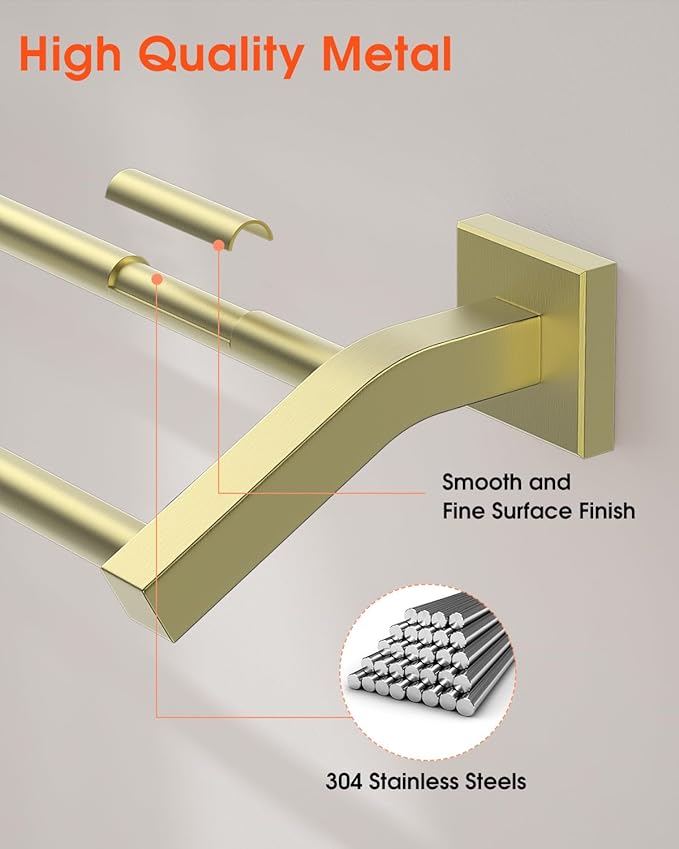 Alise Bath Double Towel Bars Towel Racks for Bathroom,Wall Mount Towel Holder Heavy Duty SUS304 Stainless Steel Towel Hanger Rail,Gold Finish 32-Inch