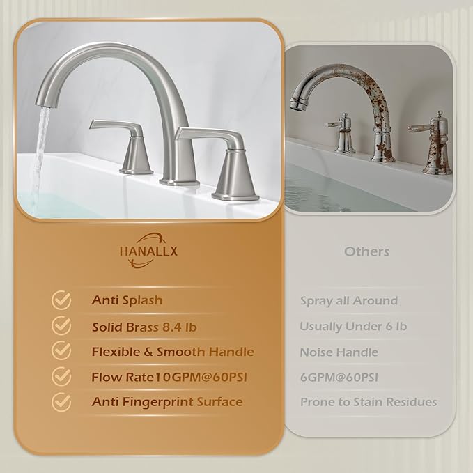Brass Bathtub Faucet Roman Tub Faucet Gooseneck Tub Filler, Brushed Nickel Garden Tub Faucet Deck Mount 3 Hole High Flow Bathtub Faucet Set, with Valve & Hose, 12-20in Widespread
