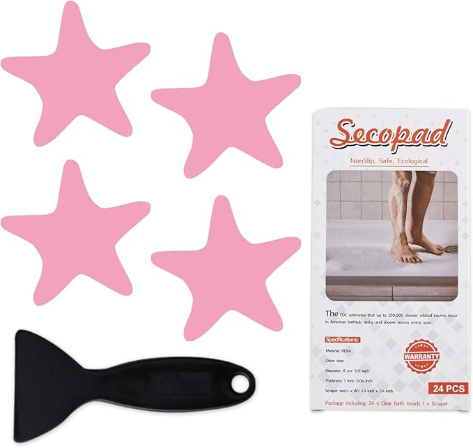 Anti Slip Shower Stickers Safety Bathtub Strips Adhesive Decals with Premium Scraper (Pink)