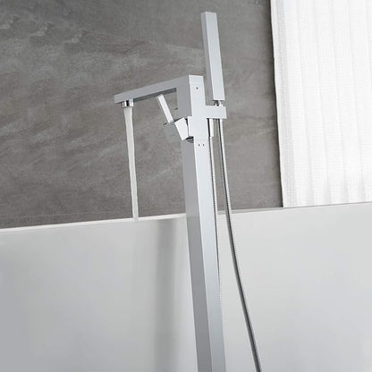 Freestanding Bathtub Faucet Tub Filler Chrome Floor Mounted Brass Bathroom Faucets with Handheld Shower