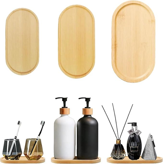 3PCS Bamboo Bathroom Trays - Suitable for The Bathroom,Kitchen,Breakfast Tray and Decorative Tray (6.88 * 3.46 in/7.68 * 3.74 in/8.46 * 4.53 in)