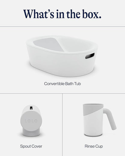 Lalo Bathtime Starter Kit - Modern Baby Bathtub, Rinse Cup & Spout Cover Bundle, Safe & Clean Design for Newborns, Minimalist Design, Easy to Clean, 25.3 x 18 x 7.7 in, 10 lb - Coconut