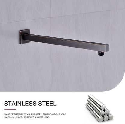 Square Shower Arm with Flange 16 Inch Wall Mounted Rainfall Shower Head Extension Arm for Low Profile Bathroom, Stainless Steel, Oil Rubbed Bronze