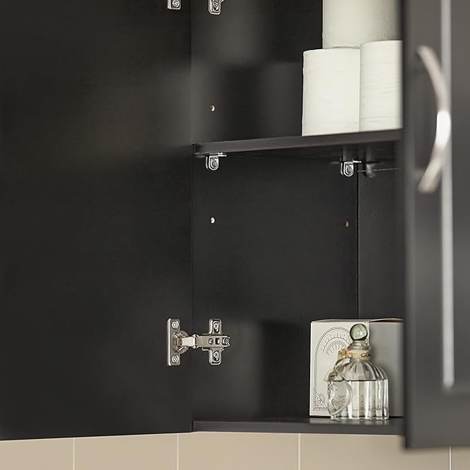 SoBuy Bathroom Kitchen Wall Cabinet, Garage or Laundry Room Storage Medicine Cabinet, Linen Tower Bath Cabine with Shelf, Black FRG231-SCH