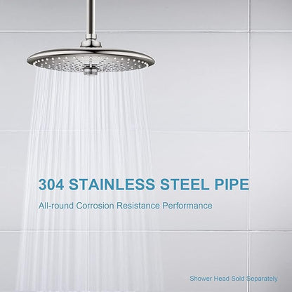 OFFO Shower Arm with Flange, 10 in Brushed Nickel Ceiling Mount Replacement Rain Shower Head Straight Arm Ceiling-Mounted For Fixed Shower Head & High Pressure Rain