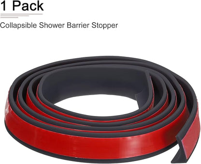 59"x0.8"x0.5" (LxWxH) Collapsible Shower Barrier Stopper - 1 Pack - Good for Bathroom Kitchen - L Shape Water Splash Guard Blocker - Black