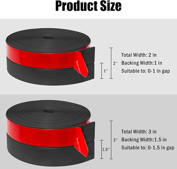 Wide Silicone Weather Stripping, 3 inch (W) x 20 Ft (L) Door Draft Stopper, Silicone Seal Strip for Doors Windows and Shower Glass Gap, Black