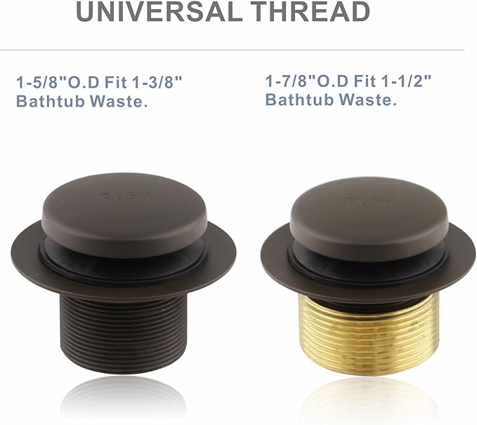 Bronze Tub Drain Tip-Toe Tub Trim Set Conversion Kit Assembly, Hidrop Bathtub Drain Replacement Trim Kit with 2-Hole Overflow Faceplate and Universal Fine/Coarse Thread, Oil Rubbed Bronze
