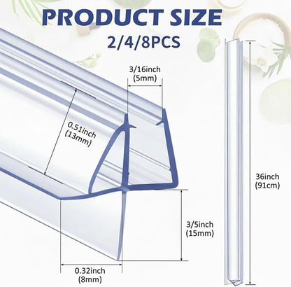 Frienda 2 Pcs Shower Door Bottom Seal 3/16" x 36'' Clear PVC Glass Door Sweep Shower Frameless Seal Strip for Replacement Stopping Leaks and Creating Water Barrier