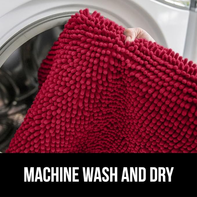 GORILLA GRIP Bath Rug Mat, Thick Soft Absorbent Chenille, Quick Dry Microfiber Mats, Rubber Backing Washable Shower Floor Rugs, Bathmat Runner, US Designed Bathroom Home Decor Accessories 24x17, Red
