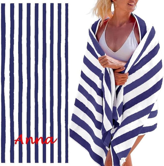Personalized Passion Beach Towels for Adults - Custom Pool Towels with Name - Highly Absorbent Cotton - Striped Design for Women & Men - Large 70x30 Bath Sheet for Hotel, Swim & Camping - Navy