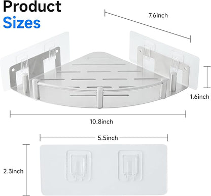 Bathroom Corner Shelf, 304 Stainless Steel,Integrated Molding, High Weight Capacity,Wall Mounted Bathroom Rack with Nail Free Adhesive, Suit for Storage Racks in Bathrooms,Kitchens(2 Pack)