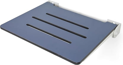 18 inch Silhouette Slimline Folding Wall Mount Shower Bench Seat, Navy Seat with White Frame
