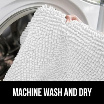 GORILLA GRIP Bath Rug Mat 60x17, Thick Soft Absorbent Chenille, Quick Dry Microfiber Mats, Rubber Backing Washable Shower Floor Rugs, Bathmat Runner, US Designed Bathroom Home Decor Accessories White