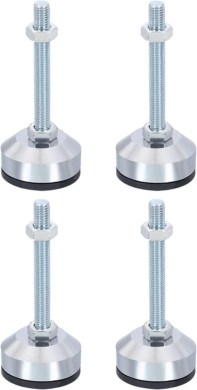PATIKIL Furniture Leveling Feet 2" Dia Base M10 Thread, 4 Pcs Carbon Steel Adjustable Threaded Furniture Levelers Screw on Leg Levelers with Pads for Desk Chair Cabinet, Black