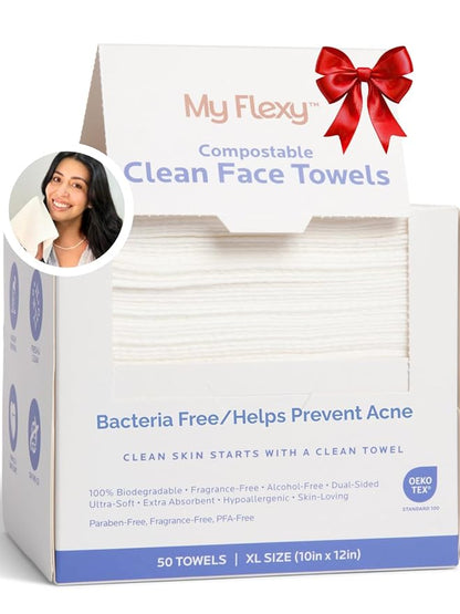 Disposable Face Towels XL for Skin Care & Makeup Removal – 100% Biodegradable Towelette, Face Wash Cloth, Disposable Face Towel for Skincare, Facial Towels, Dry Wipe, Hypoallergenic -50 Count