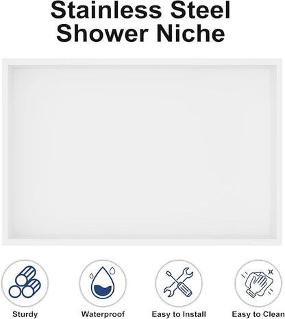 Achelous Stainless Steel Insert Shower Niche 18" X 12" NO Tile Needed, Recessed Shower Shelf Organizer, Matte White