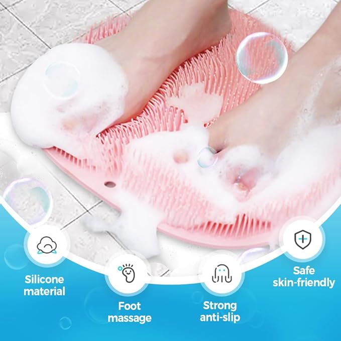 Silicone Shower Foot Scrubber Mat, 2025 Upgrade Shower Mat Slip Suction Cups Foot Scrubber for Men and Women (1 * Purple)