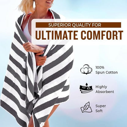 Personalized Passion Beach Towels for Adults - Custom Pool Towels with Name - Highly Absorbent Cotton - Striped Design for Women & Men - Large 70x30 Bath Sheet for Hotel, Swim & Camping - Dark Gray