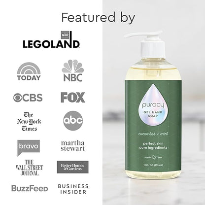 Puracy Organic Hand Soap, For the Professional Hand Washers We've All Become, Moisturizing Natural Gel Hand Wash Soap, Liquid Hand Soap Refills for Soft Skin (12 fl.oz, Cucumber & Mint) 1-Pack