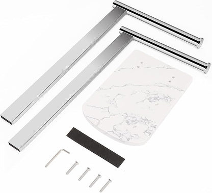 NearMoon Hand Towel Holder with Balanced Marble Base, SUS304 Stainless Steel Stand Towel Ring L Shape Hand Towel Rack Free-Standing Towel Bar for Bathroom Kitchen Countertop (Double Rod, Chrome)