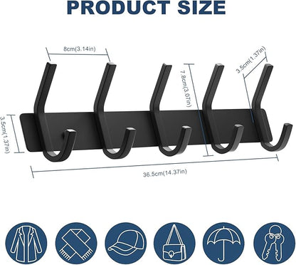VAEHOLD Wall Hooks, Heavy Duty Aluminum Towel Hooks for Hanging Coat, Hat, Key, Clothes, Closet Hook Wall Mount for Kitchen, Bathroom, Office (“C“ Shape Coat 5 Hooks 1 Pack)