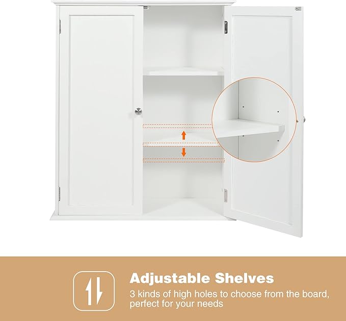 Wall Mount Bathroom Storage Cabinet, White Bathroom Cabinet with Doors and Adjustable Shelves, Wall Cabinet for Bathroom Above Toilet, Medicine Cabinet Wall Mounted, Wood